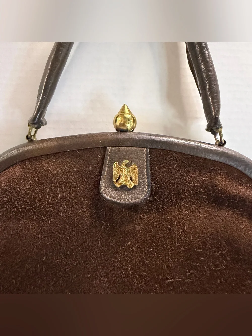 60s Dark Brown Suede Top-Handle Satchel